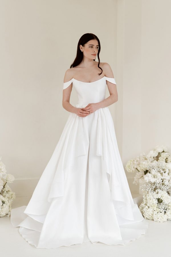 mikado off the shoulder ball gown wedding dress